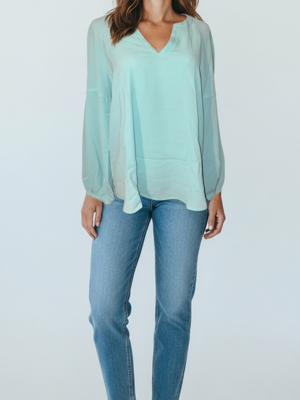 Vince Camuto Light Aqua V-Neck Long-Sleeve Blouse